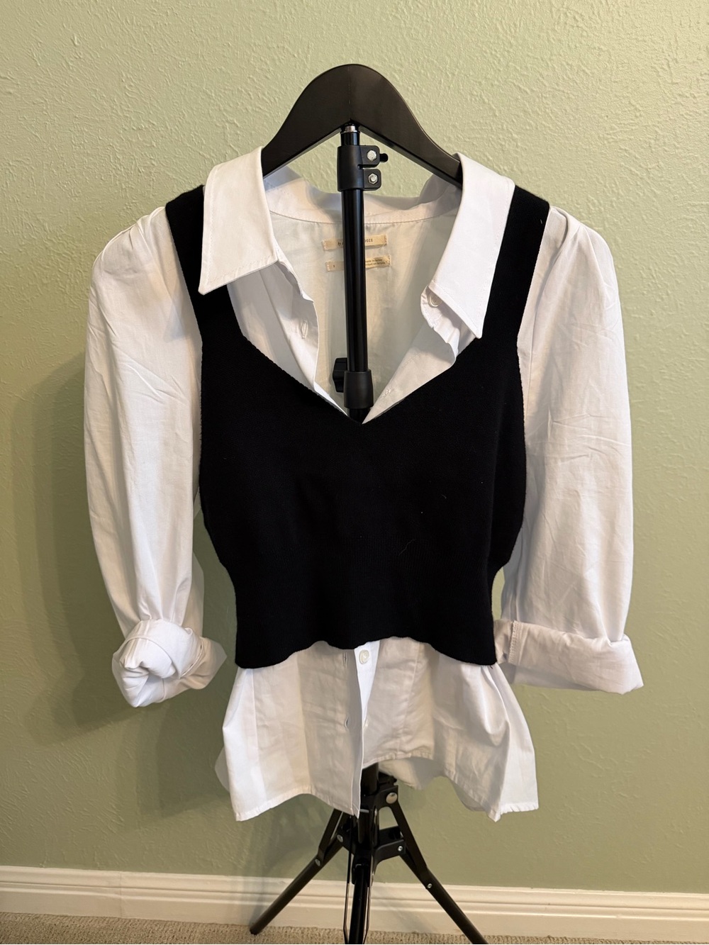 Anthropologie Black Knit Tank Over White Button-Down Shirt - Women Tops